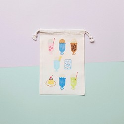 【 巾着（小）】ice cream float  / ブロックプリント 1枚目の画像