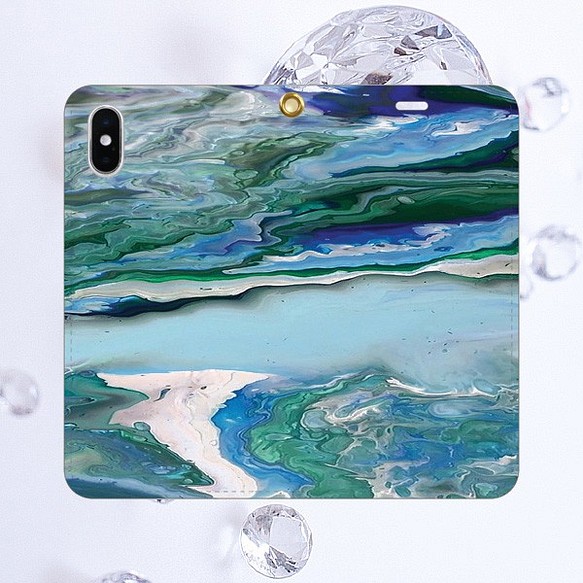 シンプルな帯なし手帳型iPhoneスマホケース☆Blue Earth （青い地球）☆ 自然を感じる 1枚目の画像