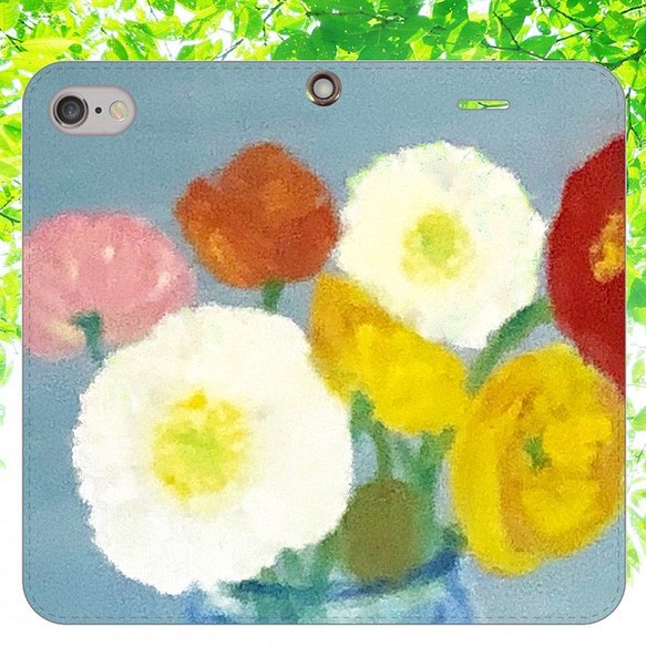 ひなげしの花☆シンプルな帯なし手帳型 iPhoneスマホケース 1枚目の画像