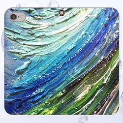 【ある日の海面の波】シンプルな帯なし手帳型 iPhoneスマホケース 1枚目の画像