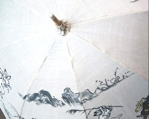 鳥獣戯画（彩色）麻日傘