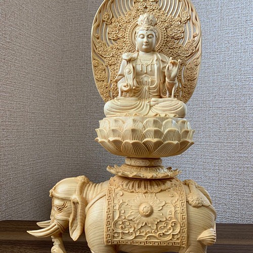 佛像木雕文殊菩薩、普賢菩薩像檜木擺飾上求菩提的作品｜Creemaー來自 