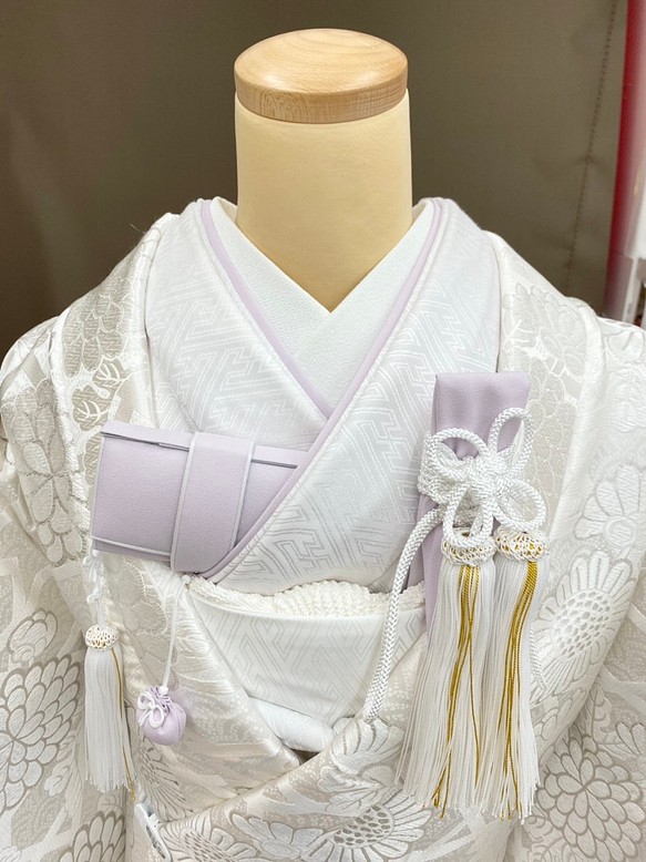 【受注生産】花嫁和装　はこせこ　かいけん　差込伊達衿【新品　婚礼用/筥迫・懐剣・差込伊達衿3点セット】薄ムラサキ系