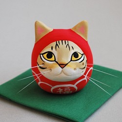 猫ヒゲスタンド（猫だるま・キジトラ）【受注制作】ご注文前には必ずメッセージで納期をお確かめください 1枚目の画像