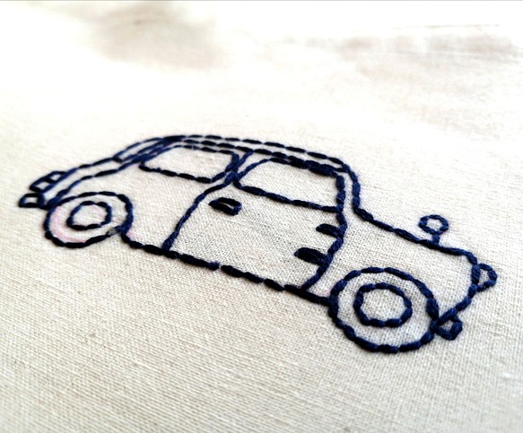 紺色の車 手縫いの刺繍 大人気新品 トートバッグ 2way ショルダーバッグ