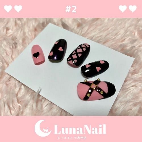 2 ネイルチップ かわいい ピンク ブラック ネイルチップ ネイルシール Lunanail 通販 Creema クリーマ ハンドメイド 手作り クラフト作品の販売サイト