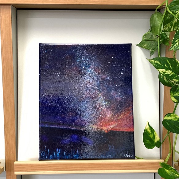 アクリル原画「夕暮れに沈みゆく太陽と星屑たち」F3キャンバス・アクリル絵の具 - 絵画