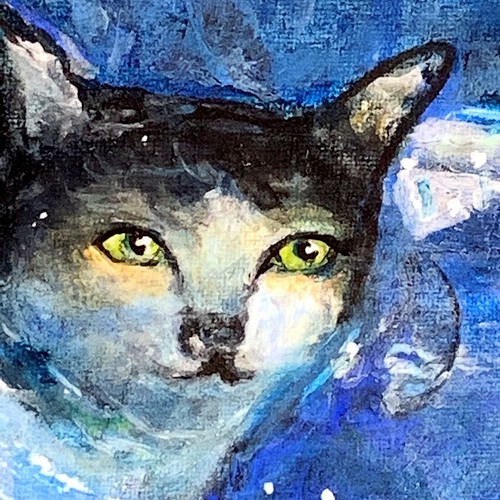 アクリル画の原画。「ブルーを基調にした猫の絵」F4サイズ41.0㎝×31.8 