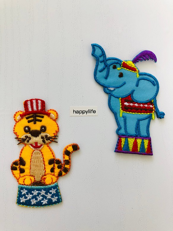 2枚入 可愛い動物 刺繍ワッペン象さんアイロンワッペン刺繍ワッペン 高質 トラアイロンワッペン