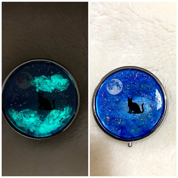 ピルケース　月と星空　黒猫　小物・アクセサリーケース 1枚目の画像