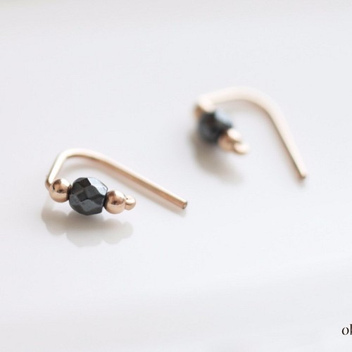 ヘマタイト 3mm Hematite『小さな1粒 2way ピアス- dainty 』14KGF