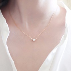 14kgf  淡水パール　Vネックレス 『 White fresh water pearl-  V necklace 』 1枚目の画像