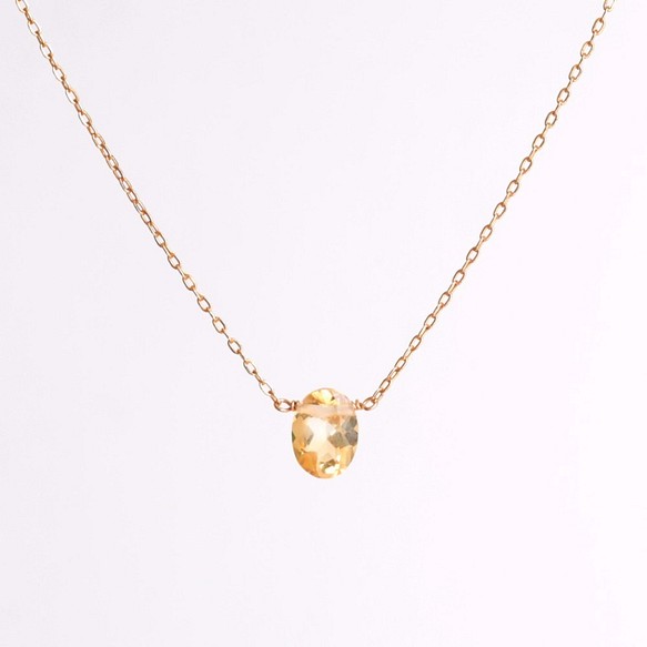 黃水晶橢圓形“ 1條天然石瘦項鍊” 14KGF，銀色925，玫瑰金填充 第1張的照片