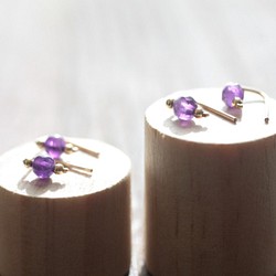 紫水晶“小天然石 2way 耳環-精緻-”和耳環 14KGF 銀 925 第1張的照片