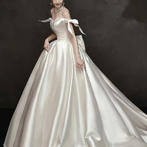 バックリボン リボンショルダー ウェディングドレス #ma116 ドレス 