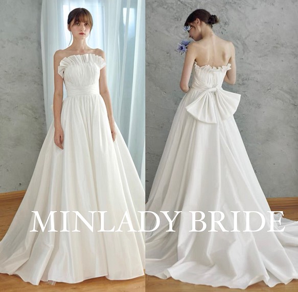 胸元フリル バックリボン ウェディングドレス Ma505 ドレス Minlady Bride 通販 Creema クリーマ ハンドメイド 手作り クラフト作品の販売サイト