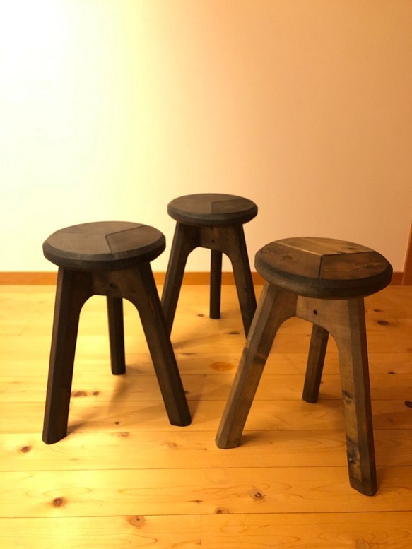 kouさん専用(3脚セット)【木の丸椅子】木製三脚スツール(鉄媒染)