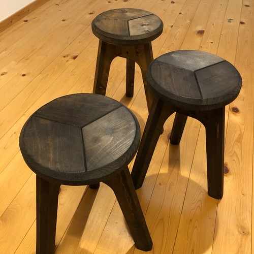 kouさん専用(3脚セット)【木の丸椅子】木製三脚スツール(鉄媒染) 椅子 