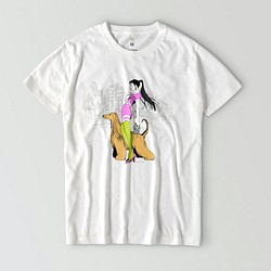 受注制作　ART プリントTシャツ Afghan Hound 【ピンク・オレンジ】 1枚目の画像