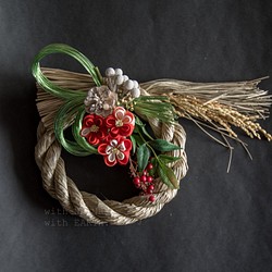 New year Wreath, 033　- つまみ細工のしめ縄飾り 1枚目の画像