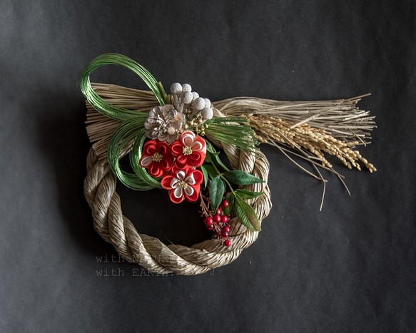 New year Wreath, 033　- つまみ細工のしめ縄飾り 1枚目の画像
