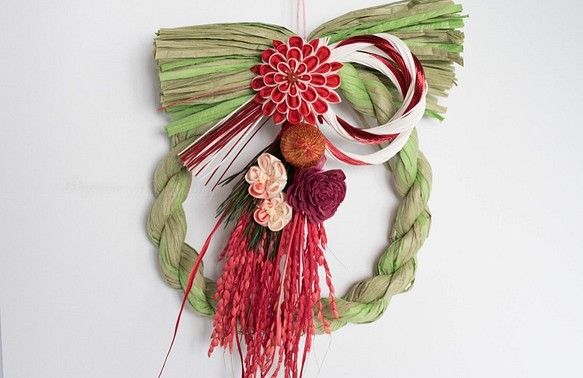 Sale!「Creema限定」つまみ細工plus「 New year wreath」/ つまみ細工のしめ縄飾り 1枚目の画像