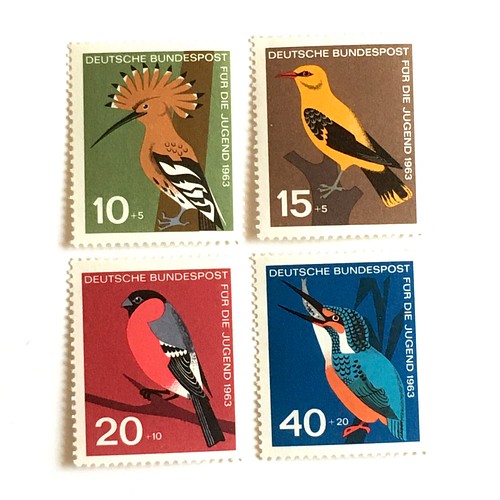 鳥の切手4種セット（未使用外国切手・未使用古切手）｜ アンティーク 