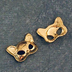 ネコの仮面（キャットマスク）のカボション・デコパーツ ゴールド6ヶ入｜ハロウィン 1枚目の画像