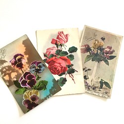 アンティークポストカード3種セット  パンジー（ビオラ）・バラ｜フランス 1枚目の画像