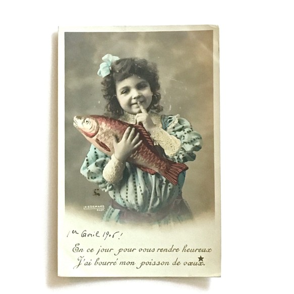古董明信片 2 套 | 肖像女孩，拿著魚的女孩（法國） 第6張的照片
