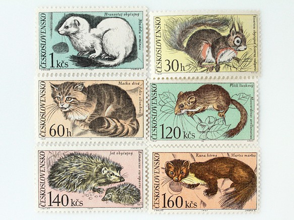 動物切手6種セット チェコスロバキア 1967年（未使用外国切手
