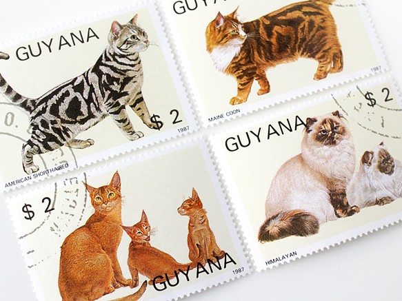 套4種貓郵票|圭亞那共和國1987（外國郵票/舊郵票）|古董/年份 第2張的照片