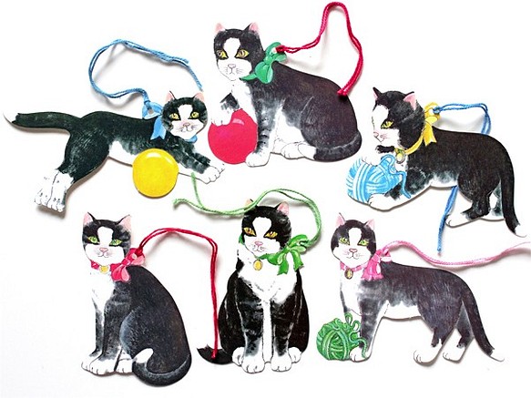 黑色和白色的貓禮品標籤（消息標籤）分類6種（英國） 第1張的照片