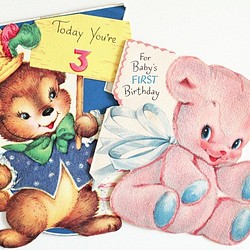 兩種老式賀卡|熊“生日快樂”（美國） 第1張的照片