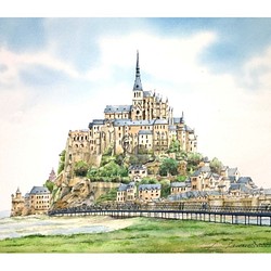フランス　モンサンミッシェル　透明水彩原画 1枚目の画像