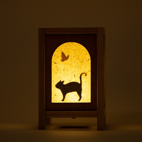 石州和紙のミニ行灯 「ネコのお散歩」 照明（ライト）・ランプ 沖田屋 