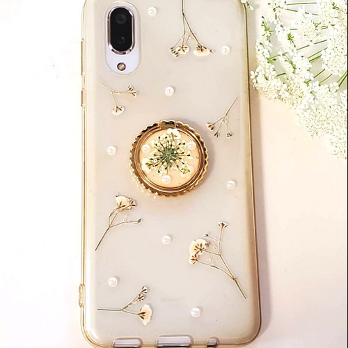 プレゼント サプライズ 押し花とパールのスマホケース - 通販 - www