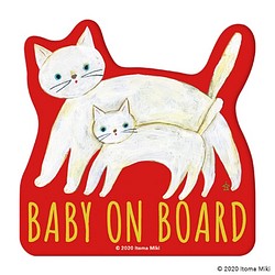 Baby on Board「白ねこのおやこ」車用　カーステッカー（マグネット）／赤ちゃんが乗ってます 1枚目の画像