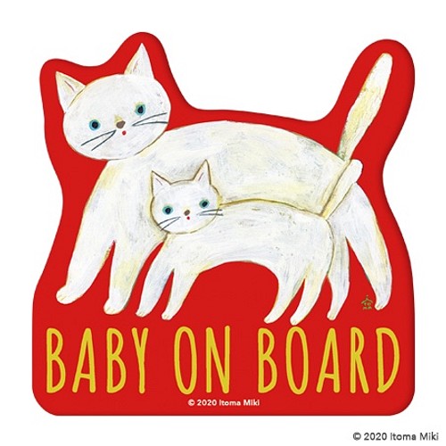 Baby on Board「白ねこのおやこ」車用 カーステッカー（マグネット