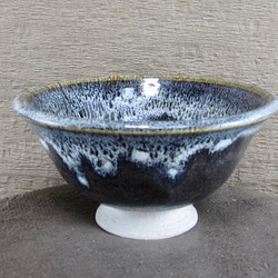 陶器ご飯茶碗（大）青黒＋白 1枚目の画像