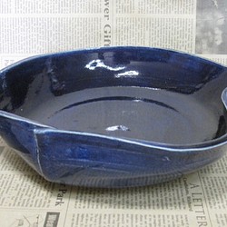 陶製花器　水盤 ルリ釉　【190919】 1枚目の画像