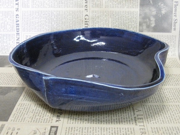 陶製花器　水盤 ルリ釉　【190919】 1枚目の画像