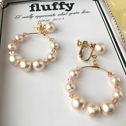 cotton pearl&Swarovski hoop ピアス(or イヤリング)～baby pink 1枚目の画像