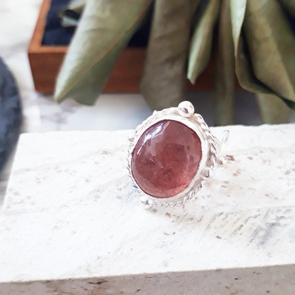 【12号】silver925 strawberry quartz ring 1枚目の画像