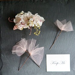[sakura]  桜とチュールのバレッタ&ヘッドパーツセット ウェディング 卒業式 和装 謝恩会 1枚目の画像