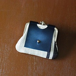 ドイツの麻袋から作った２つ口がま口財布　ネイビー 1枚目の画像