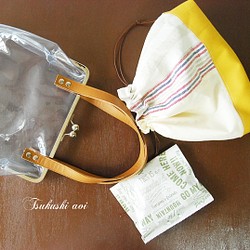 ｢夏の福袋３点セット｣PVCのがま口バッグとアンティークリネンの巾着袋 1枚目の画像