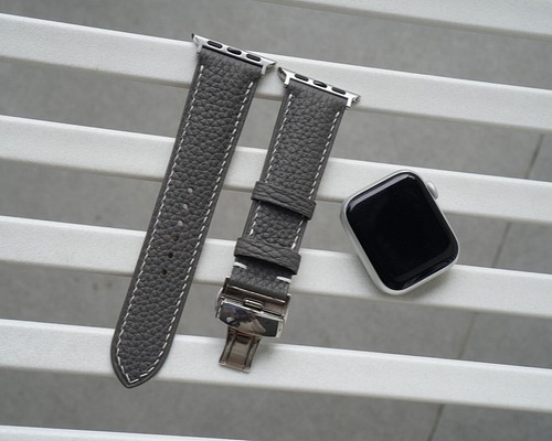 高級革使用Apple Watchベルト　時計ベルト グレー色　レザー　コペンハーゲングレー　ジャーマンシュリンク革