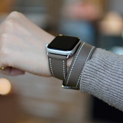 キャンペン中 高級革使用　腕時計ベルト フランス産高級レザ　ヴォースイフト メンズ　レディース エトゥープ二重 1枚目の画像