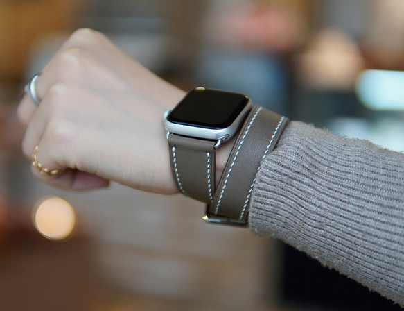 キャンペン中 高級革使用　腕時計ベルト フランス産高級レザ　ヴォースイフト メンズ　レディース エトゥープ二重 1枚目の画像